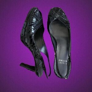 Stuart Weitzman Snakeskin Black Peep-Toe Heels